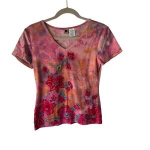 Y2K‎ Fairycore Pink Tie-Dye Floral Beaded Top by Paperheart Traditions M